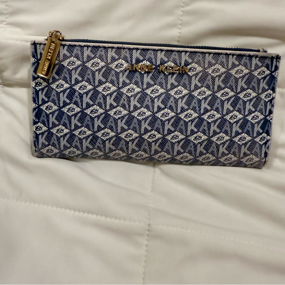 Last Week!! 5 for $25!! Anne Klein Blue Signature Coated Canvas Zip Wallet.